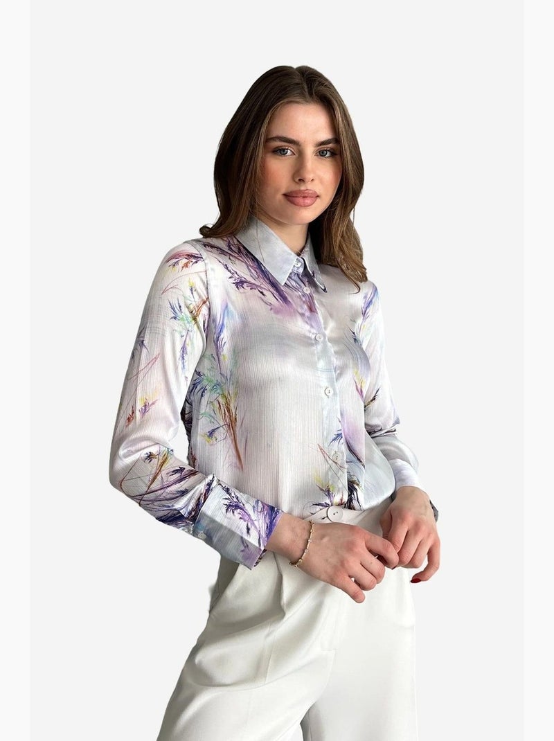 Camisa abotoada com estampado abstrato texturizado my fashion Lavanda - Kiabi
