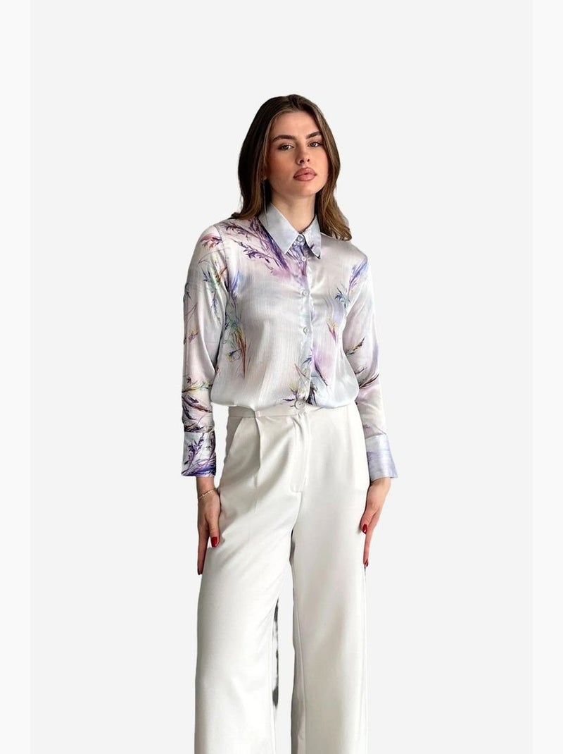 Camisa abotoada com estampado abstrato texturizado my fashion Lavanda - Kiabi