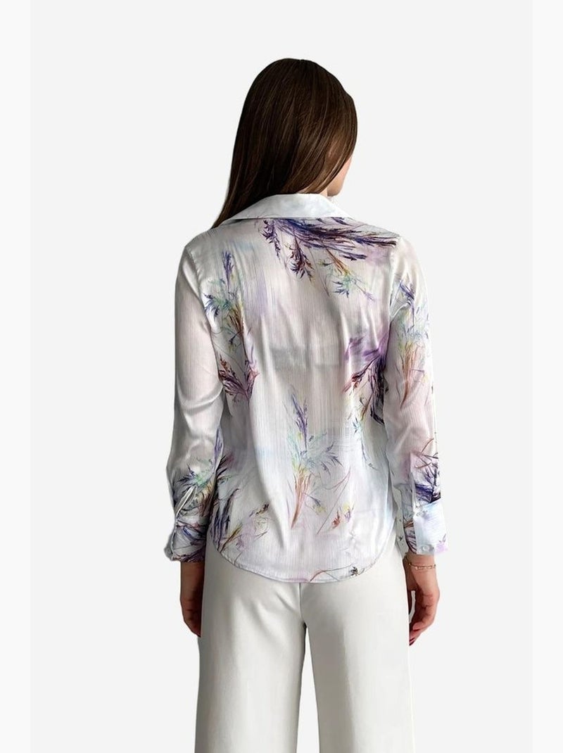 Camisa abotoada com estampado abstrato texturizado my fashion Lavanda - Kiabi