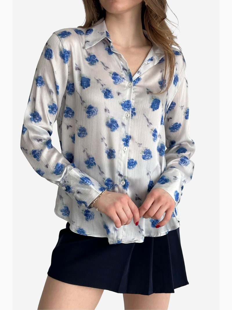 Camisa abotoada com estampado floral my fashion Azul-safira - Kiabi