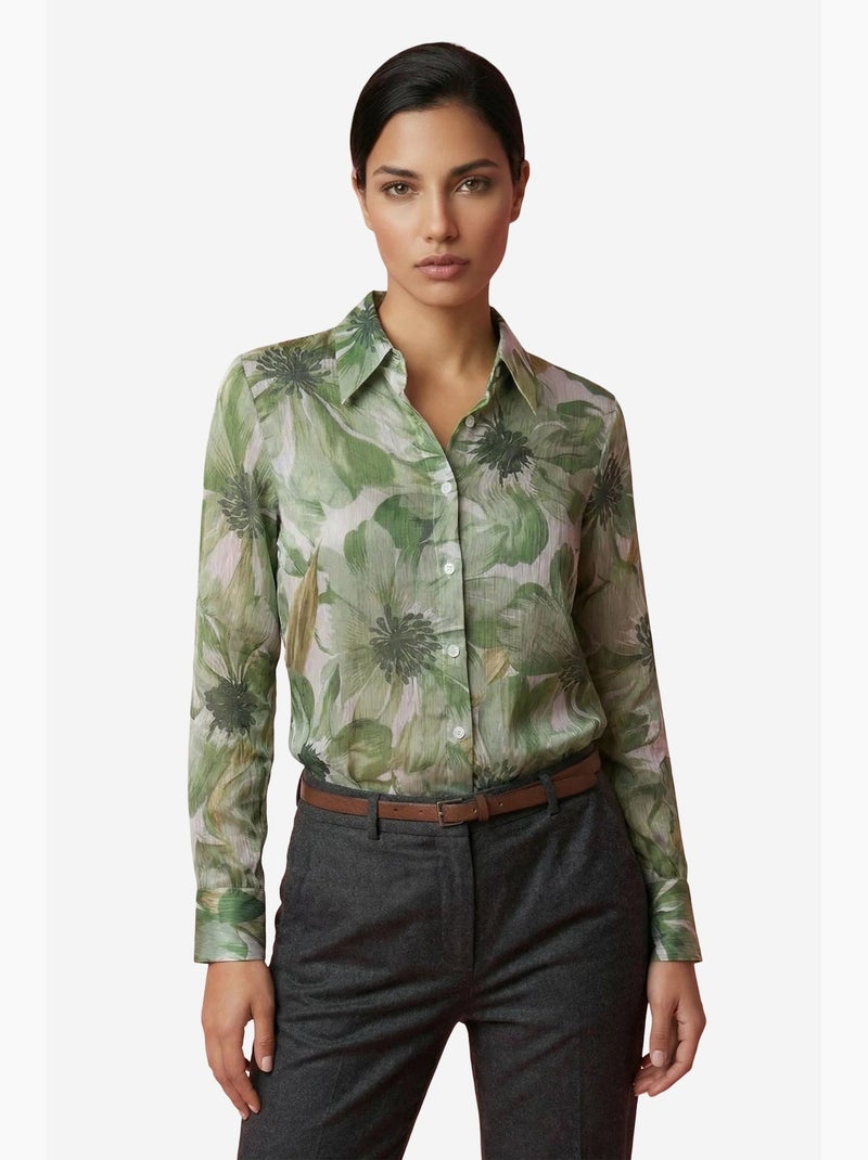 Camisa abotoada com estampado floral my fashion Verde - Kiabi