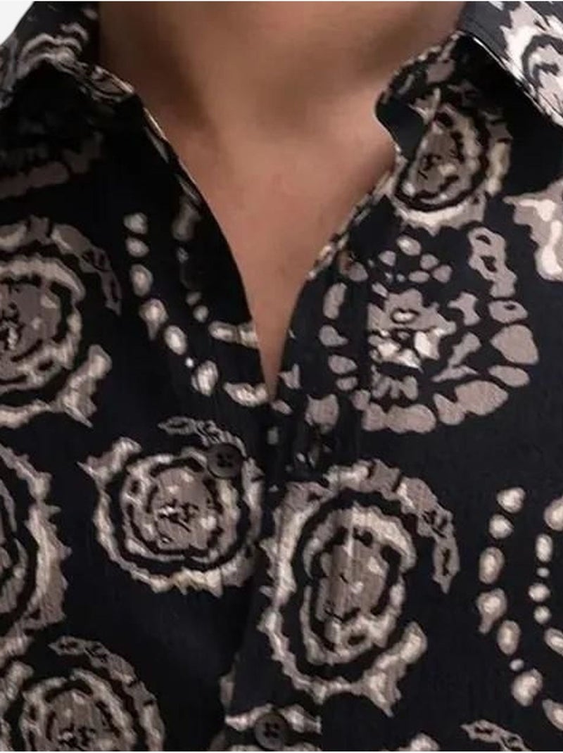 Camisa abotoada com padrão abstrato giesto Preto - Kiabi
