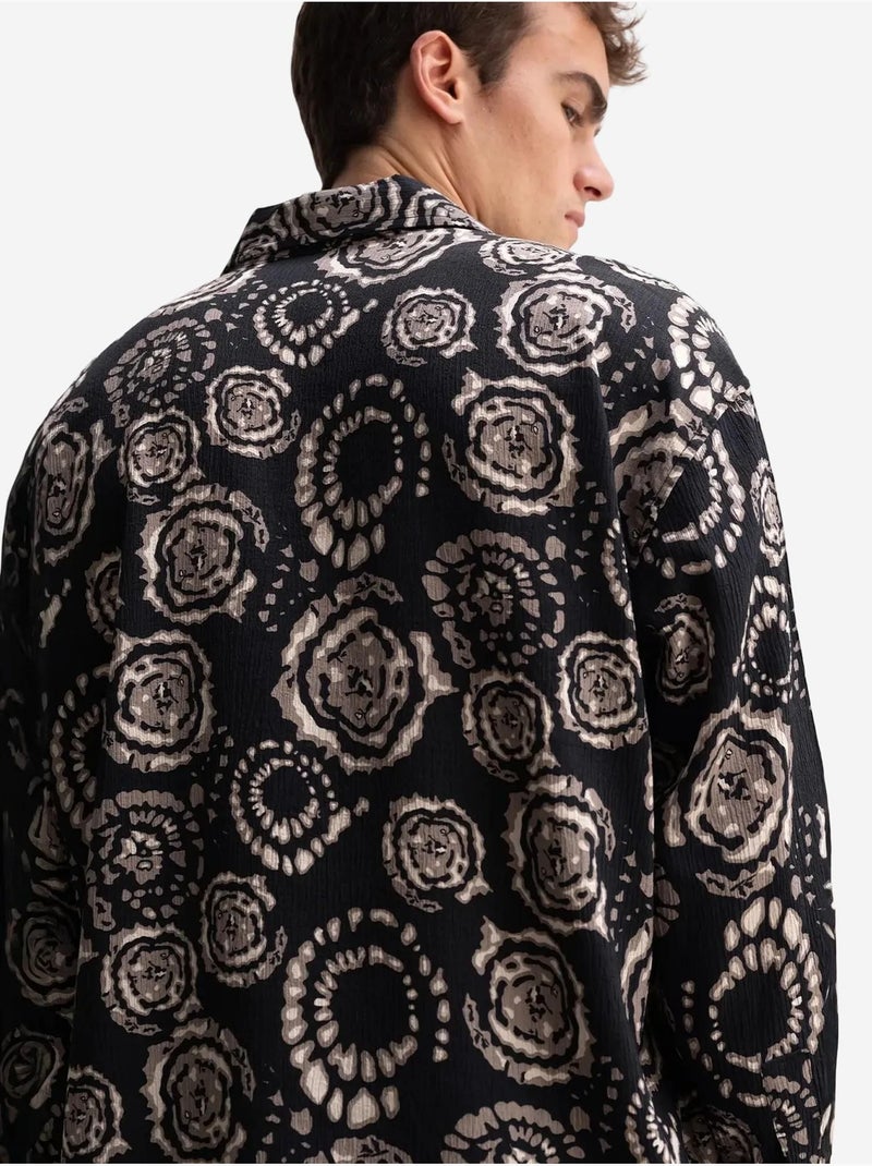 Camisa abotoada com padrão abstrato giesto Preto - Kiabi
