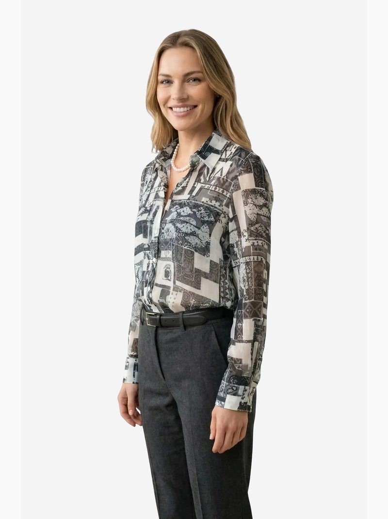 Camisa abotoada com padrão geométrico my fashion Branco - Kiabi