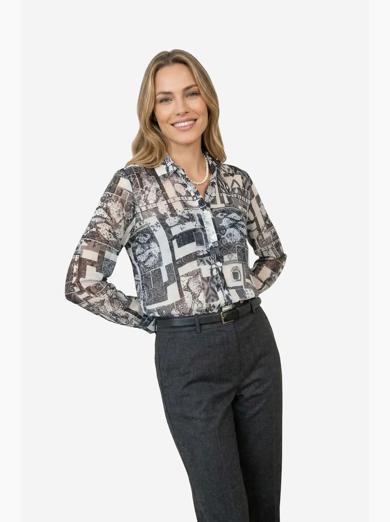 Camisa abotoada com padrão geométrico my fashion Branco - Kiabi