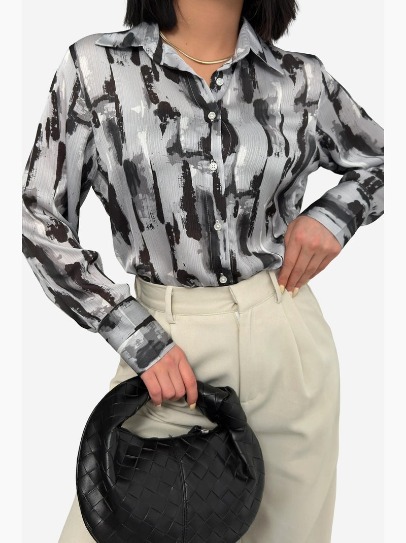 Camisa abotoada de manga comprida com estampado abstrato my fashion Cinza - Kiabi