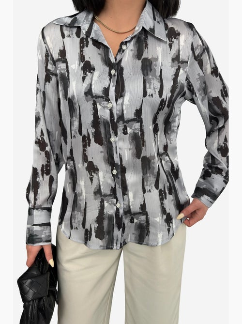 Camisa abotoada de manga comprida com estampado abstrato my fashion - Kiabi Camisa abotoada de manga comprida com estampado abstrato my fashion - Kiabi