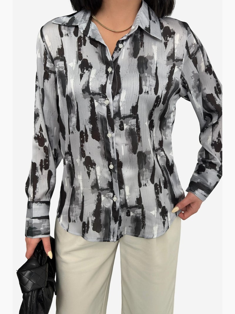 Camisa abotoada de manga comprida com estampado abstrato my fashion Cinza - Kiabi