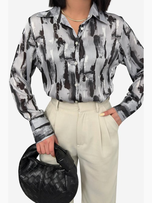 Camisa abotoada de manga comprida com estampado abstrato my fashion - Kiabi Camisa abotoada de manga comprida com estampado abstrato my fashion - Kiabi