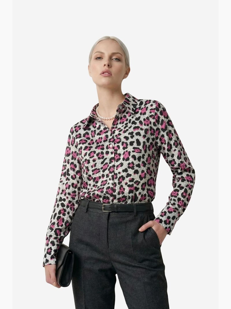 Camisa abotoada de manga comprida com estampado de leopardo my fashion Magenta - Kiabi