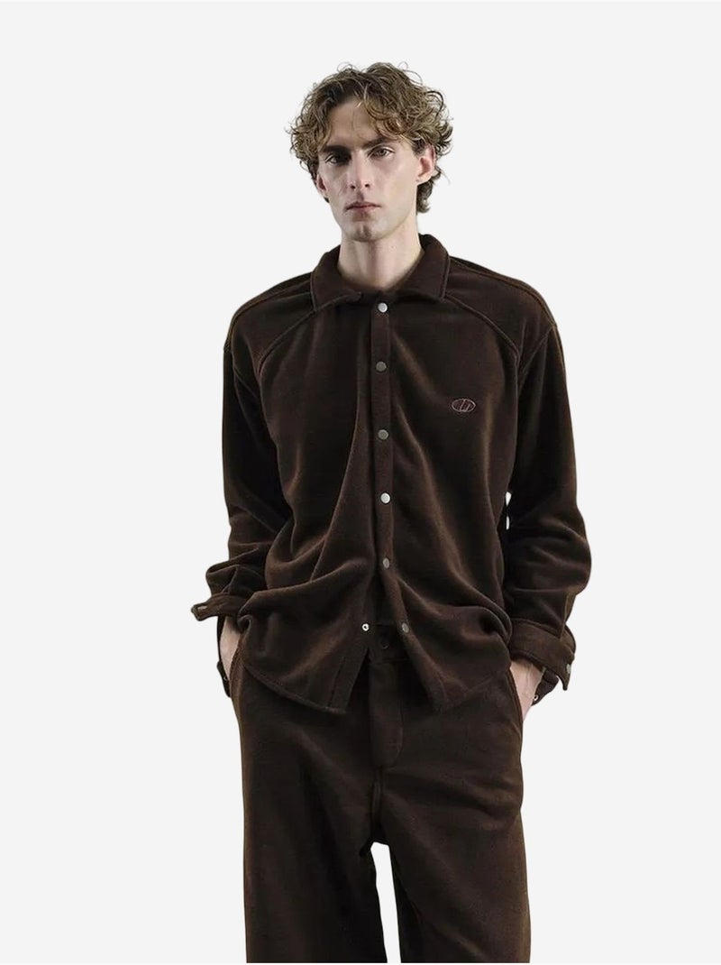 Camisa abotoada de textura plush giesto Castanho-escuro - Kiabi
