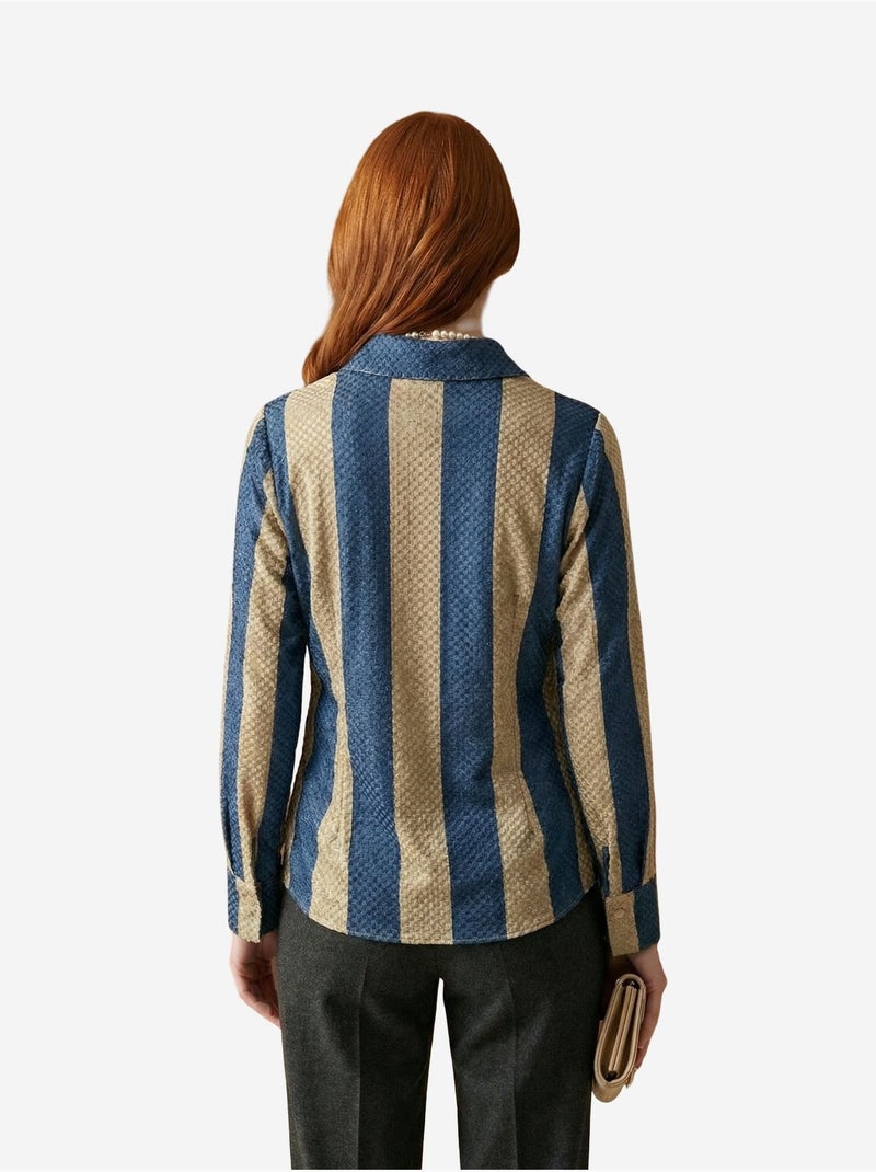 Camisa abotoada de veludo tecido às riscas my fashion Areia - Kiabi