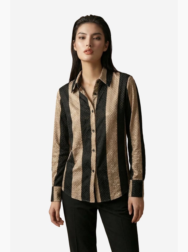 Camisa abotoada de veludo tecido às riscas my fashion Bege natural - Kiabi