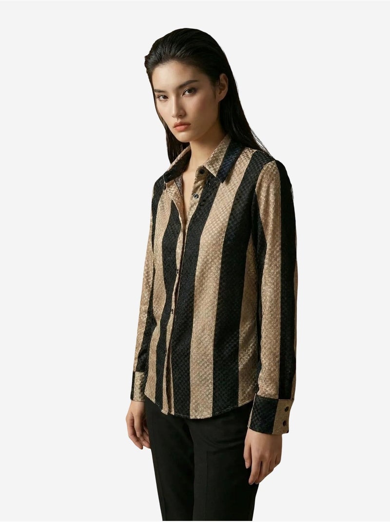Camisa abotoada de veludo tecido às riscas my fashion Bege natural - Kiabi