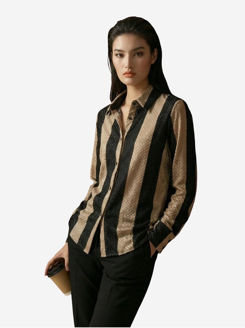 Camisa abotoada de veludo tecido às riscas my fashion Bege natural - Kiabi