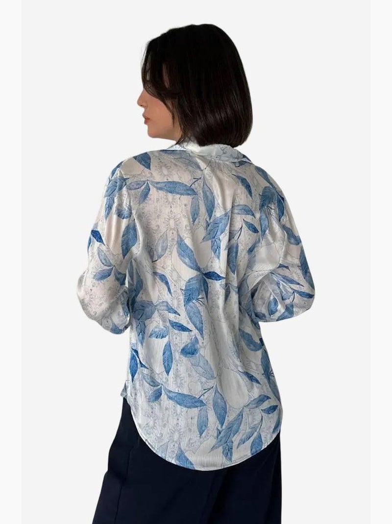 Camisa abotoada em cetim com estampado floral my fashion Azul-cobalto - Kiabi
