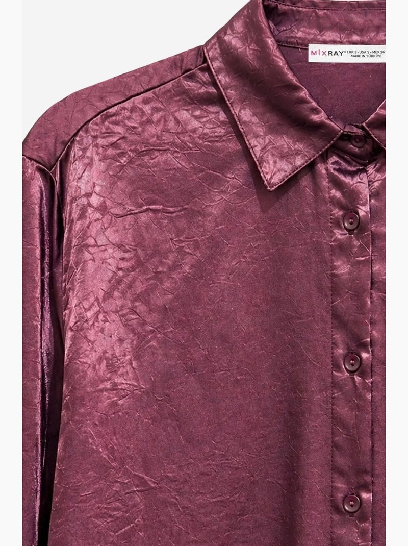Camisa abotoada em cetim tecido de corte regular mixray Vermelho bordô - Kiabi