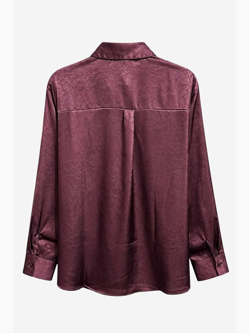 Camisa abotoada em cetim tecido de corte regular mixray Vermelho bordô - Kiabi