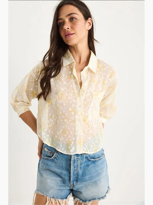 Camisa abotoada em jacquard floral de manga curta com bolso lucci - Kiabi