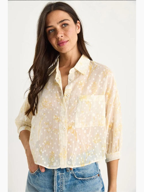Camisa abotoada em jacquard floral de manga curta com bolso lucci - Kiabi