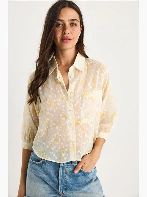 Camisa abotoada em jacquard floral de manga curta com bolso lucci - Kiabi
