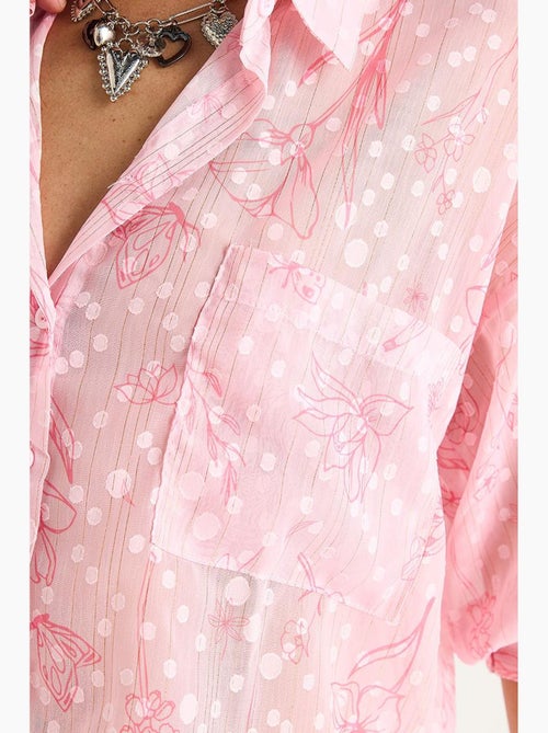 Camisa abotoada em jacquard floral de manga curta com bolso lucci - Kiabi