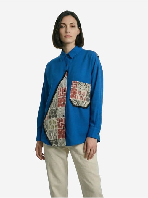 Camisa abotoada em mistura de linho com estampado geométrico my fashion - Kiabi Camisa abotoada em mistura de linho com estampado geométrico my fashion - Kiabi