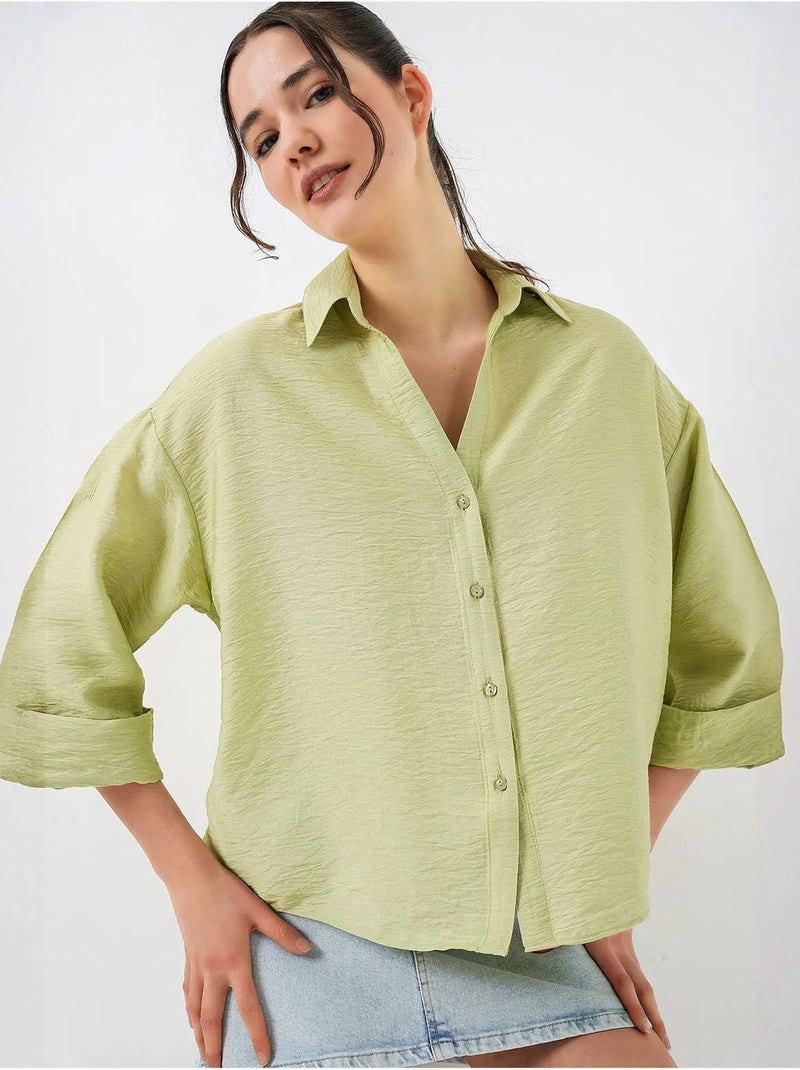 Camisa abotoada em tecido texturizado bdart Verde - Kiabi