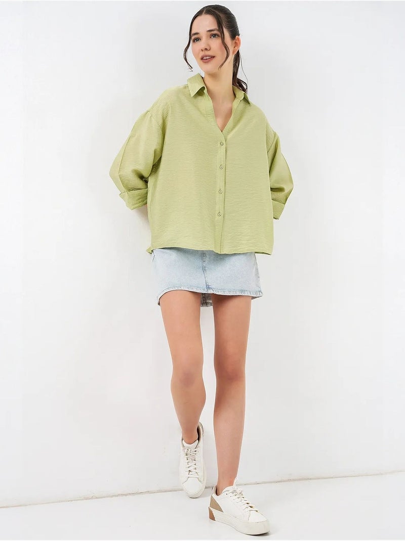 Camisa abotoada em tecido texturizado bdart Verde - Kiabi