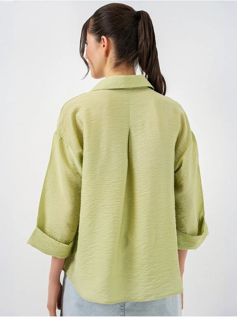 Camisa abotoada em tecido texturizado bdart Verde - Kiabi