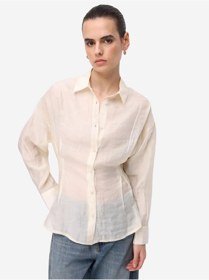 Camisa abotoada texturada justa mixray Bege - Kiabi