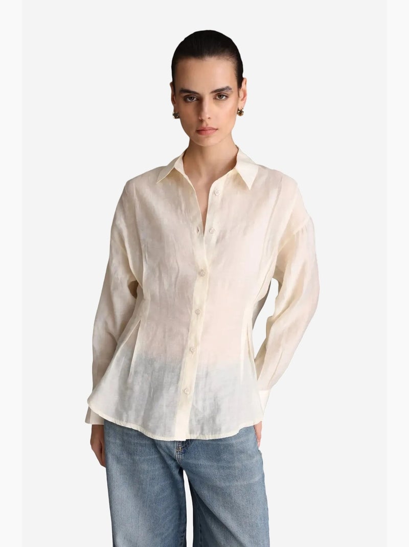 Camisa abotoada texturada justa mixray Bege - Kiabi