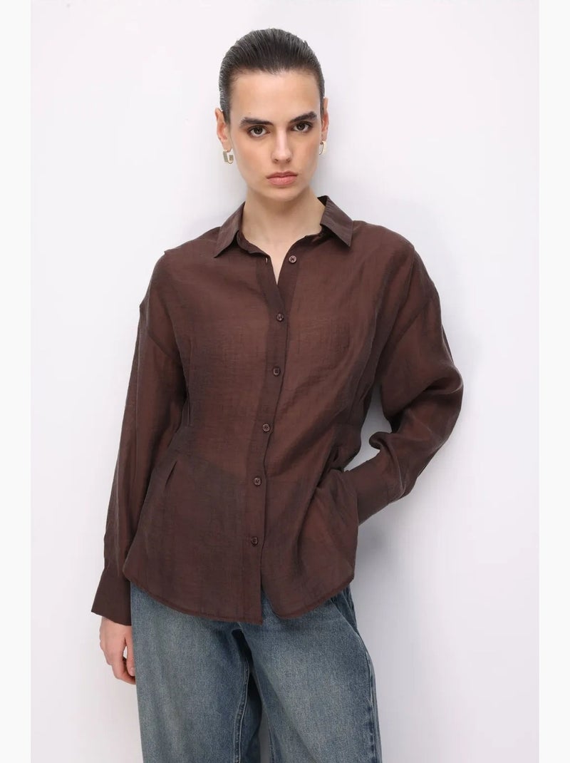 Camisa abotoada texturada justa mixray Castanho - Kiabi