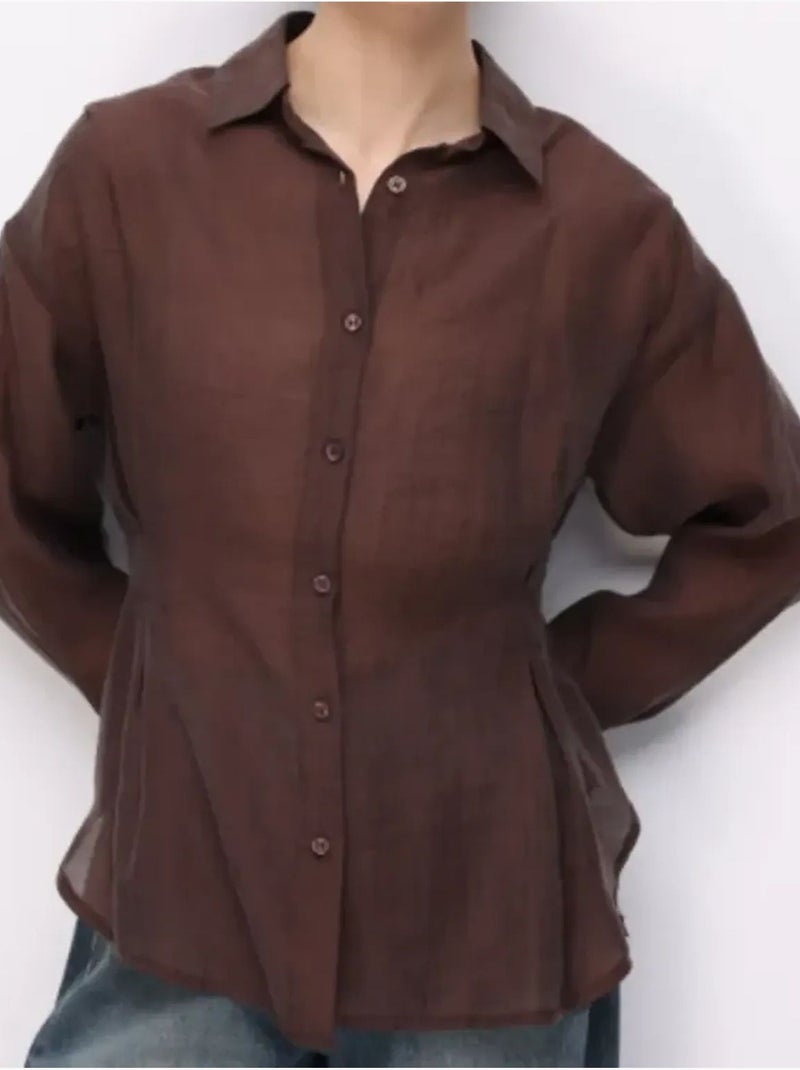 Camisa abotoada texturada justa mixray Castanho - Kiabi