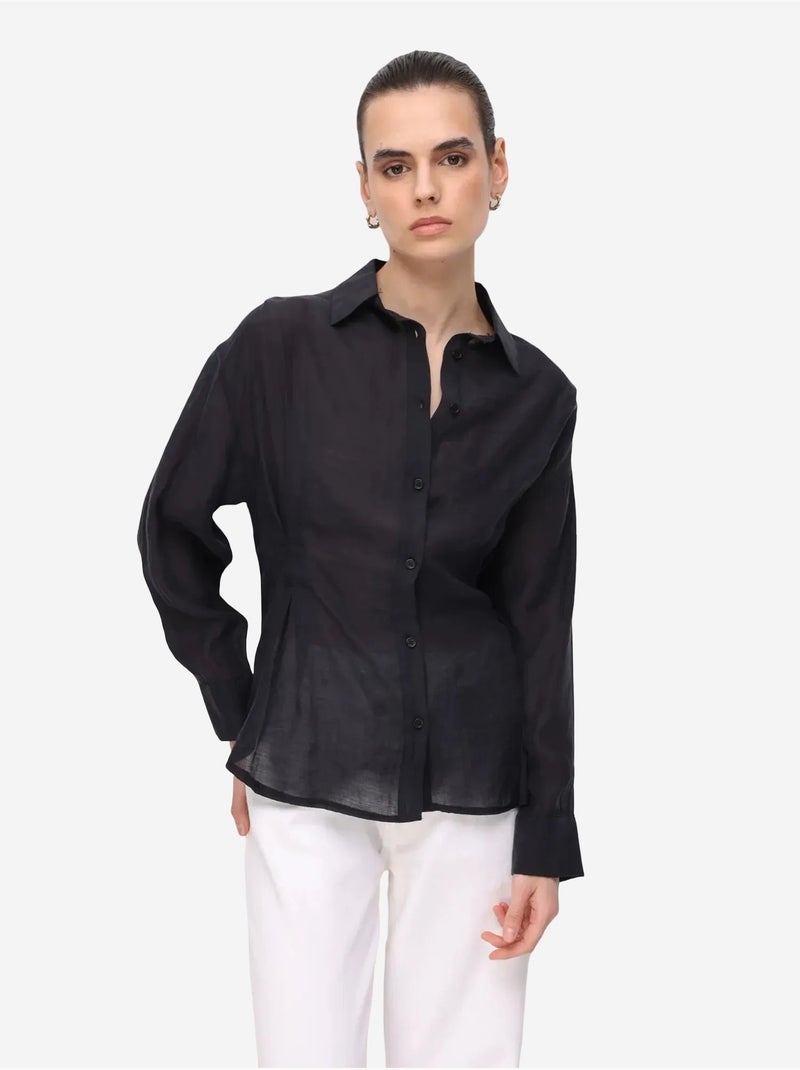 Camisa abotoada texturada justa mixray Preto - Kiabi