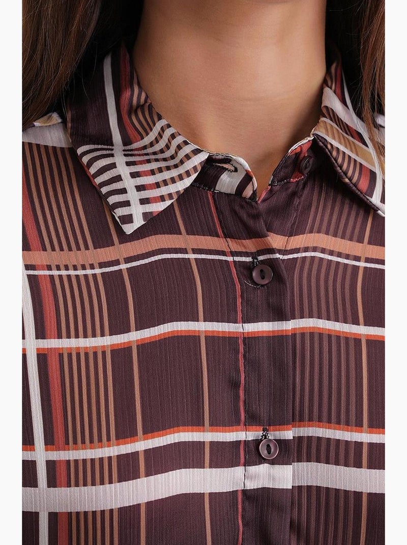 Camisa acetinada aos quadrados com botões mixray Castanho-claro - Kiabi
