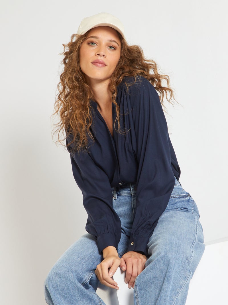 Camisa acetinada Azul Marinho - Kiabi