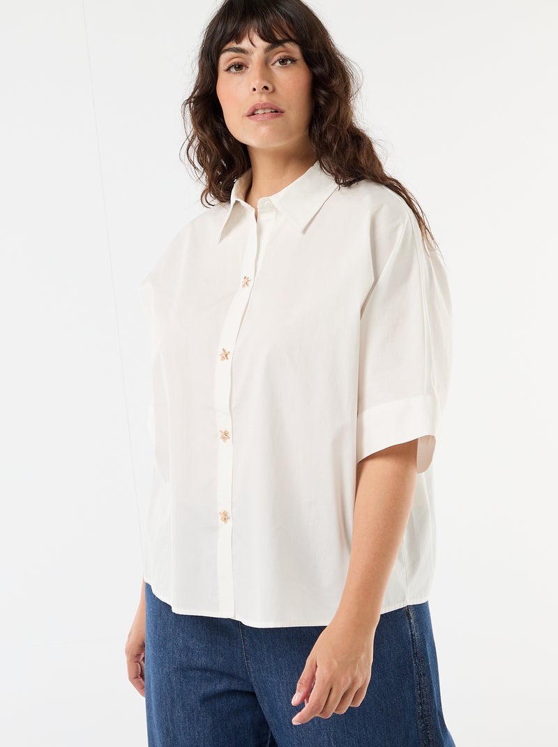 Camisa acetinada com botões estrela-do-mar Branco - Kiabi