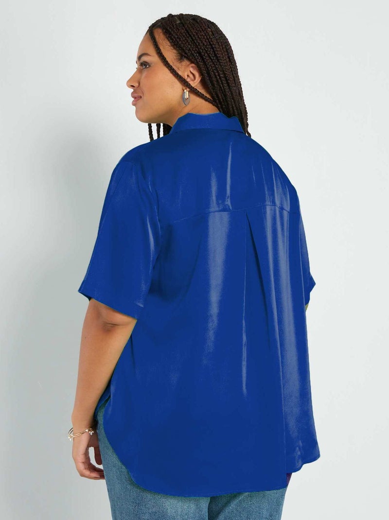 Camisa acetinada com colarinho italiano AZUL - Kiabi