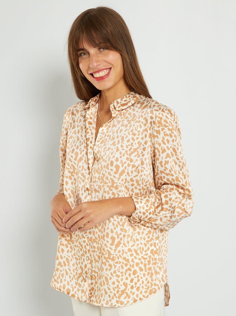 Camisa acetinada com colarinho italiano BRANCO - Kiabi