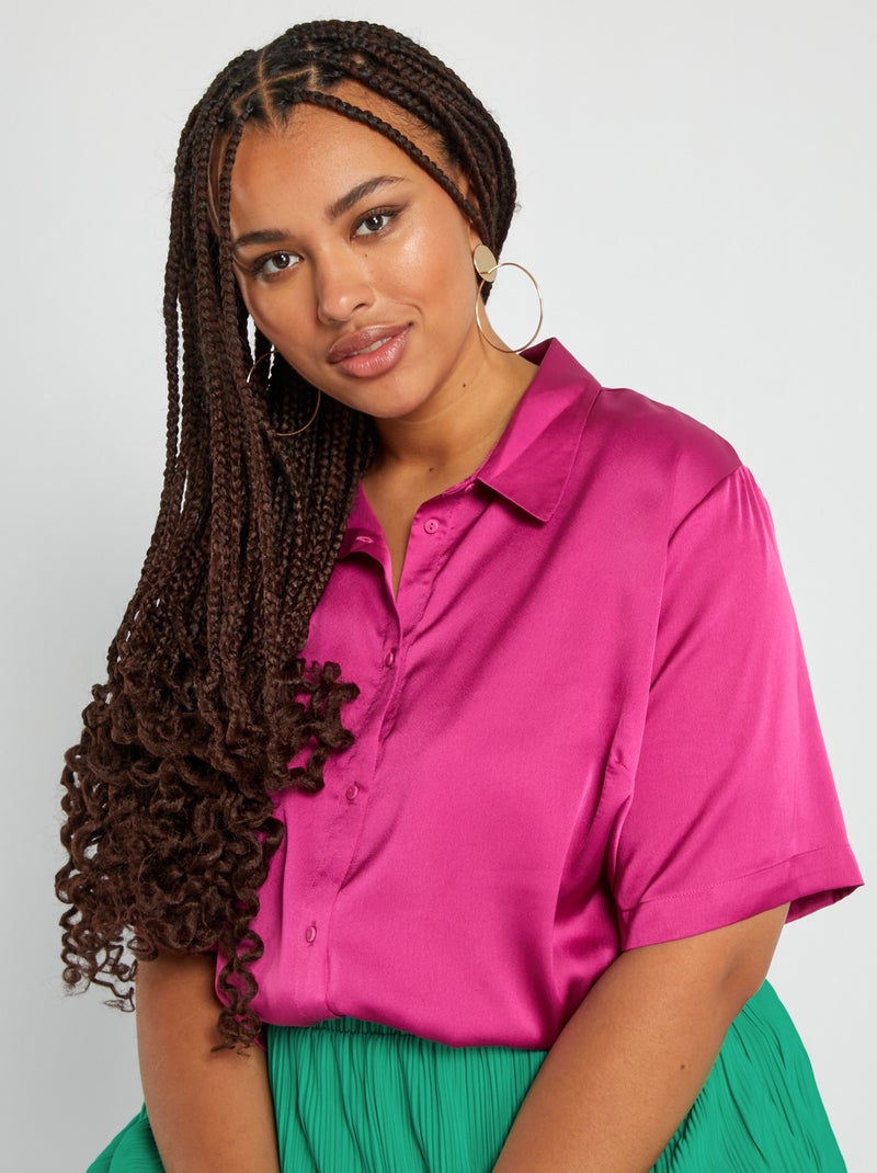 Camisa acetinada com colarinho italiano Rosa - Kiabi