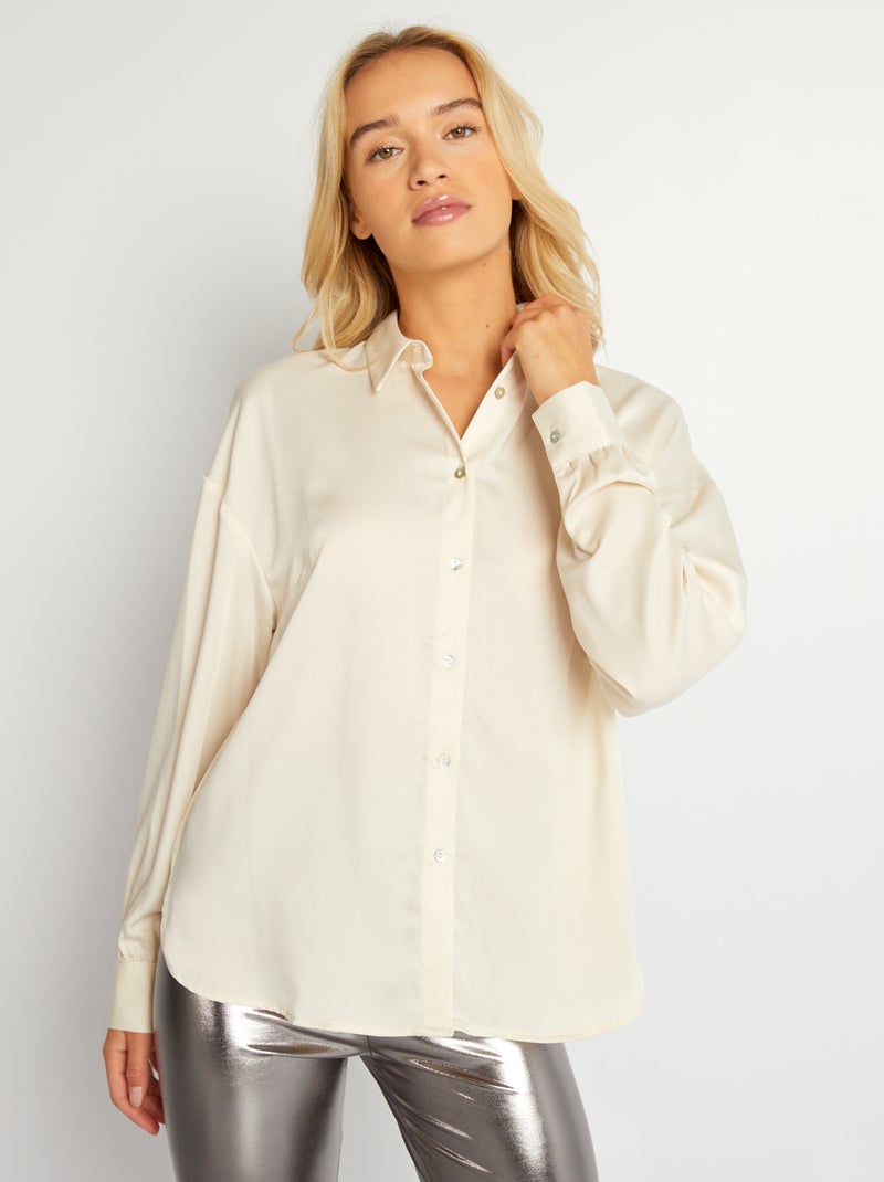 Camisa acetinada de manga comprida BEGE - Kiabi