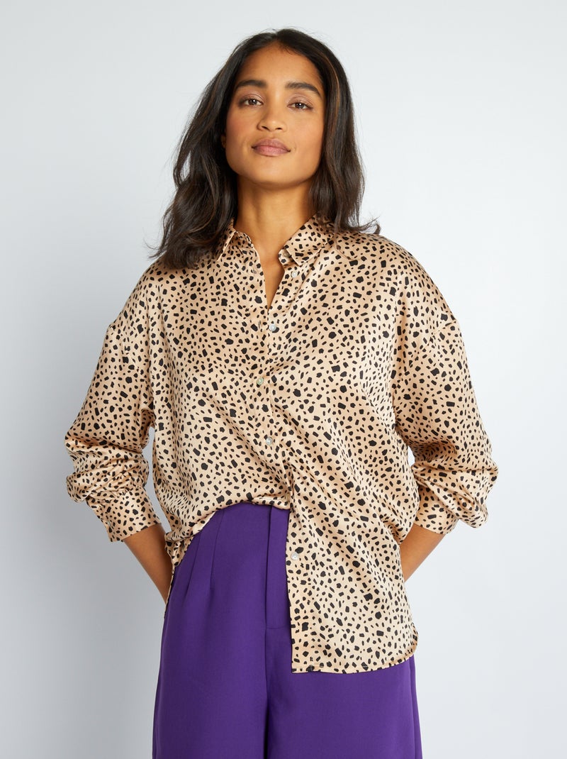 Camisa acetinada de manga comprida BEGE - Kiabi