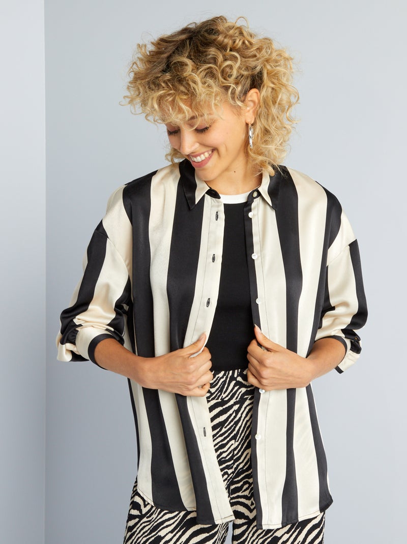 Camisa acetinada de manga comprida PRETO - Kiabi