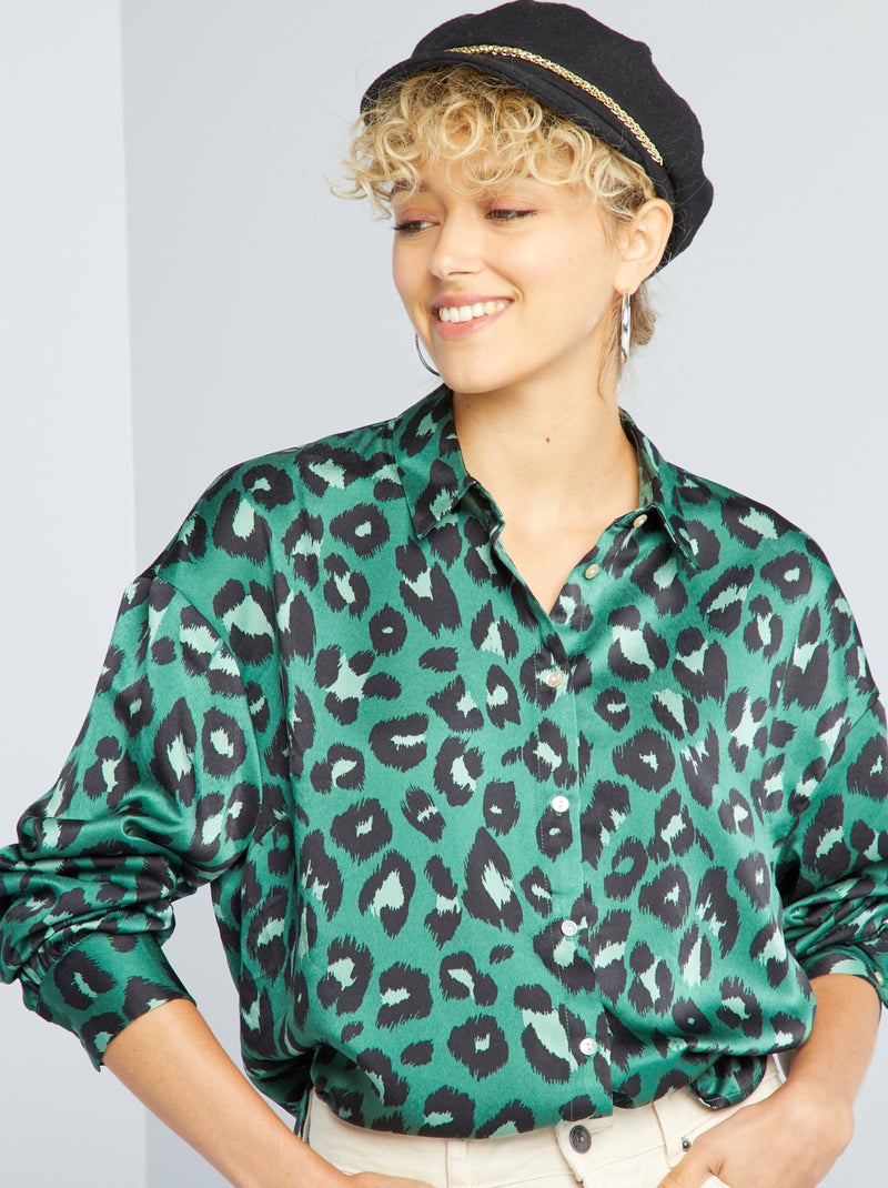 Camisa acetinada de manga comprida VERDE - Kiabi