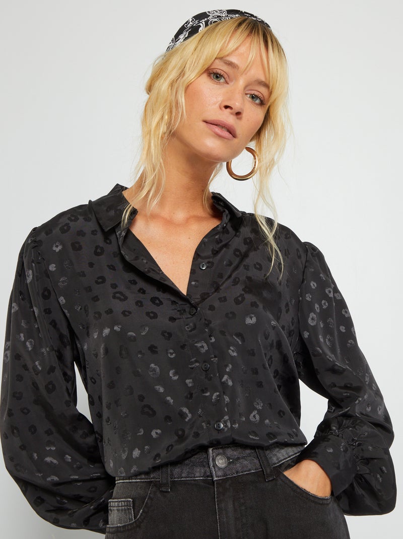 Camisa acetinada motivo 'leopardo' Estampado Preto - Kiabi