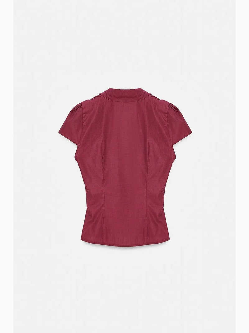 Camisa ajustada de popelina de algodão abotoada dilvin Vermelho bordô - Kiabi