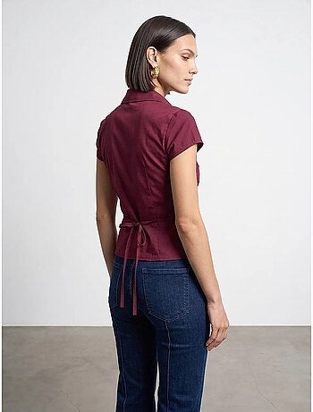 Camisa ajustada de popelina de algodão com detalhe de amarração dilvin