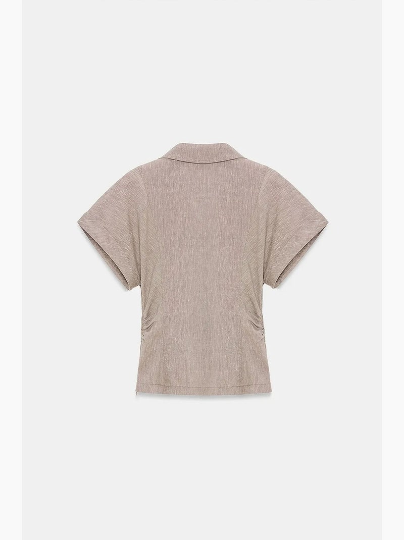 Camisa ajustada texturizada de manga curta dilvin Areia - Kiabi