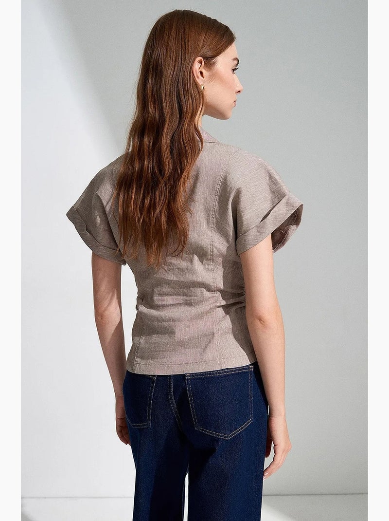 Camisa ajustada texturizada de manga curta dilvin Areia - Kiabi
